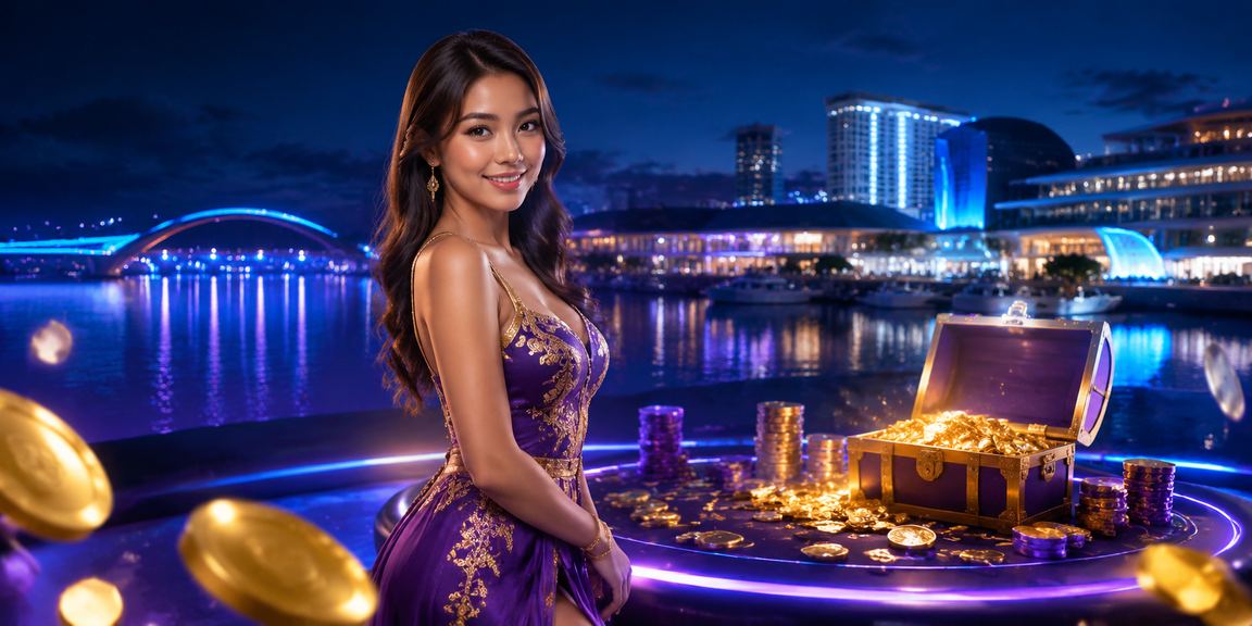 Suasana malam neon kota Vietnam dengan nuansa kasino taruhan online modern