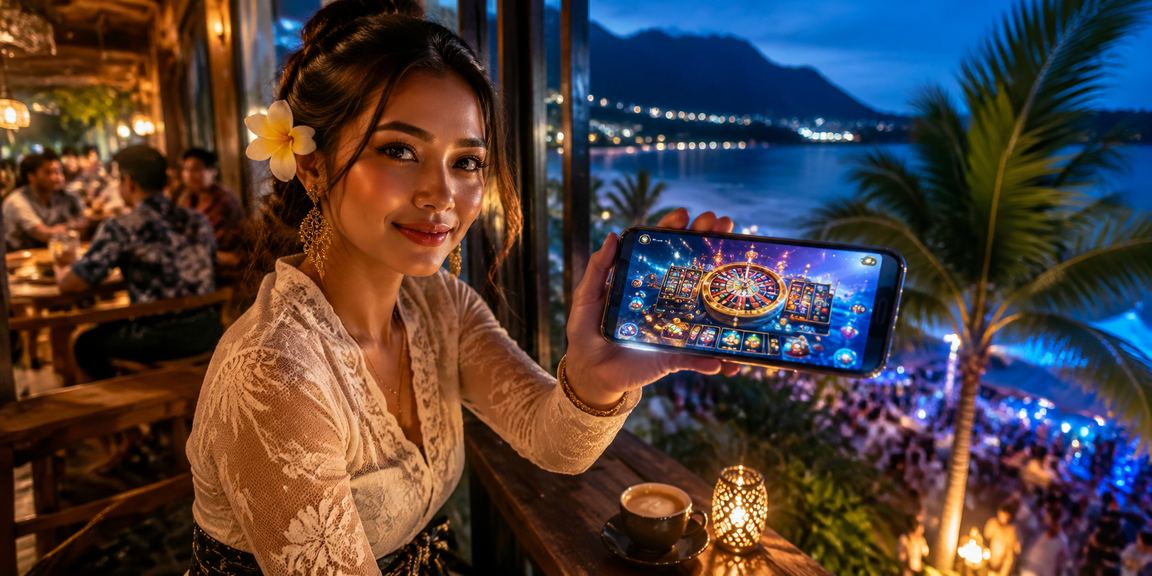 Pemain casino mengakses akun premium dari smartphone sambil minum kopi
