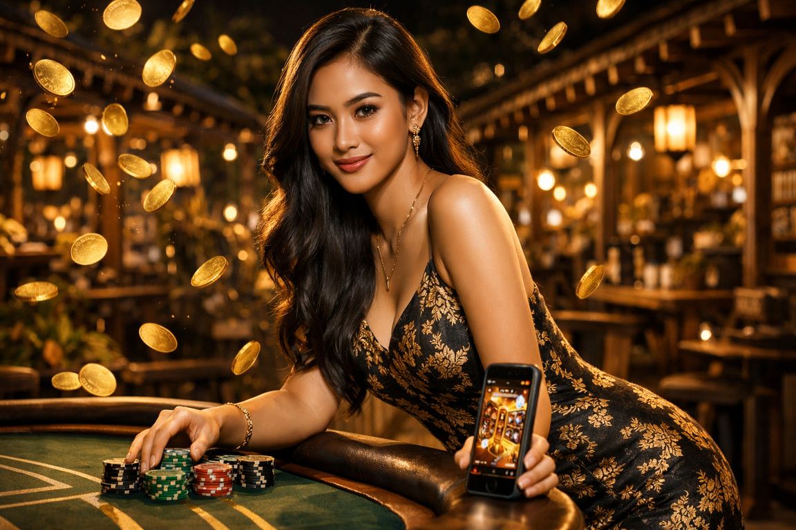 Pengguna Vietnam menikmati sesi casino mobile sambil minum kopi di kafe modern
